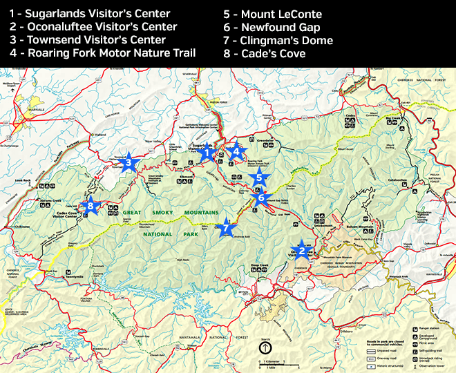 Map of Smoky Mountains National Park